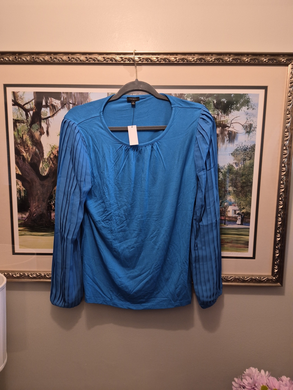 Talbots Vibrant Blue Pleated Sleeve Blouse Size M